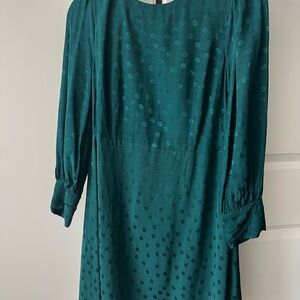 JCREW Elegant Green-Teal Long-Sleeve Dress